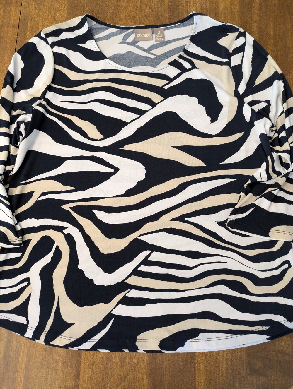 Chico's Black Cream and White Zebra Print Scoop Neck Top